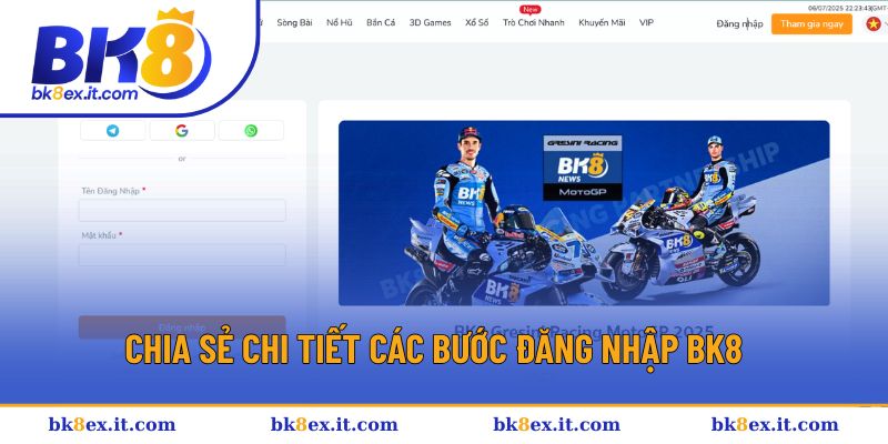 Hướng dẫn 3 bước để đăng nhập BK8